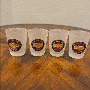Set of 4  The White House  Frosted Shot Glasses withh metal etched emblem.
